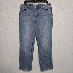 Chicos Platinum Womens Mid Rise Straight Leg Denim Jeans Size L S Curvy Casual